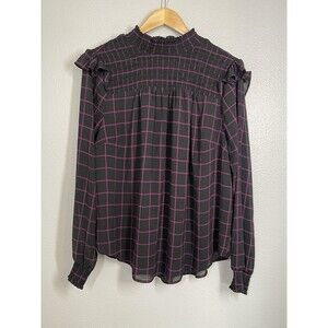 Torrid Crinkle Chiffon Smocked High‎ Neck Blouse Black Purple Size 1 (XL 14/16)